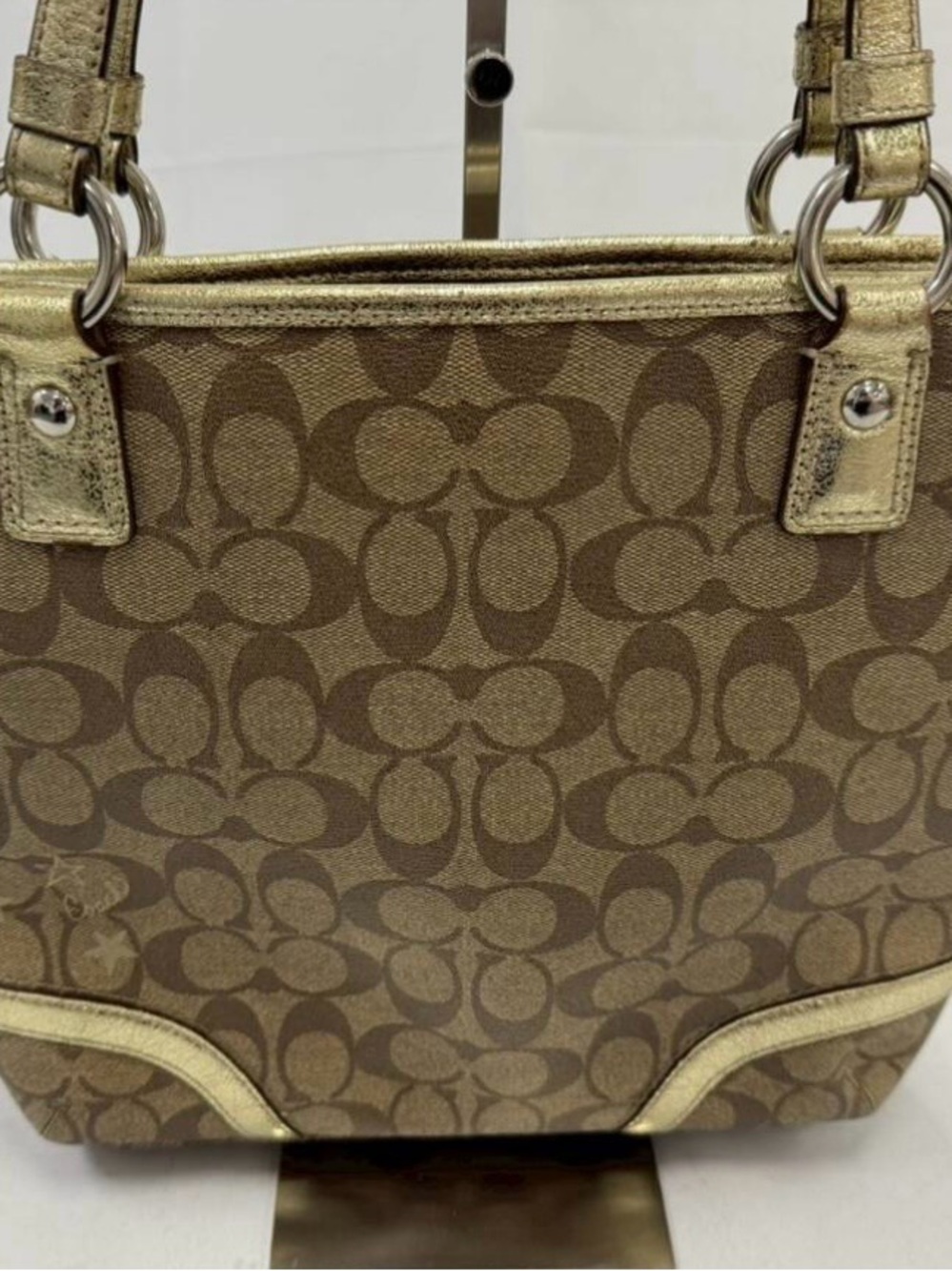 Coach Brown Signature Canvas Tote with Gold Trim